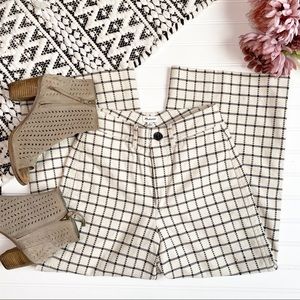 MADEWELL Cream Checkered Wide Legged Cropped Pants
